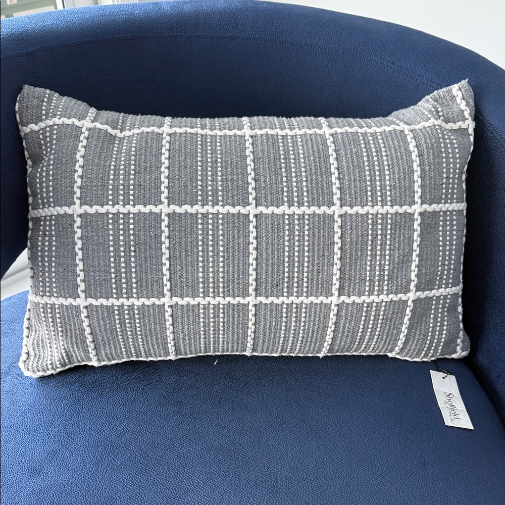 Gray and White Decorative Lumbar Pillow